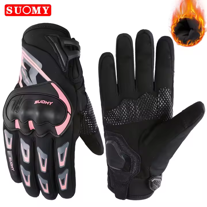 SUOMY-guantes de motocicleta para mujer y niña, manoplas impermeables y cálidas a prueba de viento, color rosa, para invierno, XS - 1