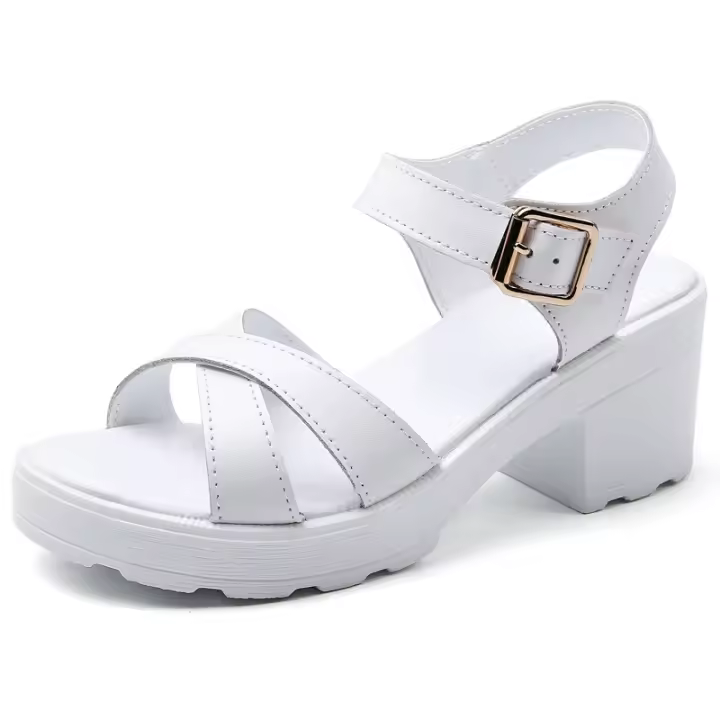 Sandalias de mujer de piel con tacón alto, 6,5 cm. - 1