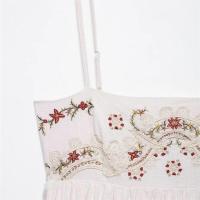 Vestido holgado de verano 2025 con dulce bordado de flores francesas, con tirantes y falda corta para mujer. - details 12