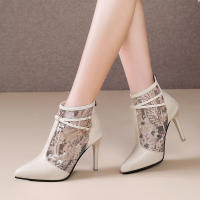 Elegantes Botas de Talón Alto Punta Afilada, Malla Transpirable, Tacón Negro, Primavera-Verano 2025 - details 1