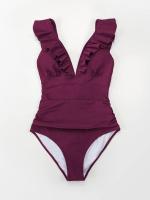 Bañador para Mujer Volante Cuello en V Fruncido Traje de Baño de Una Pieza - details 3
