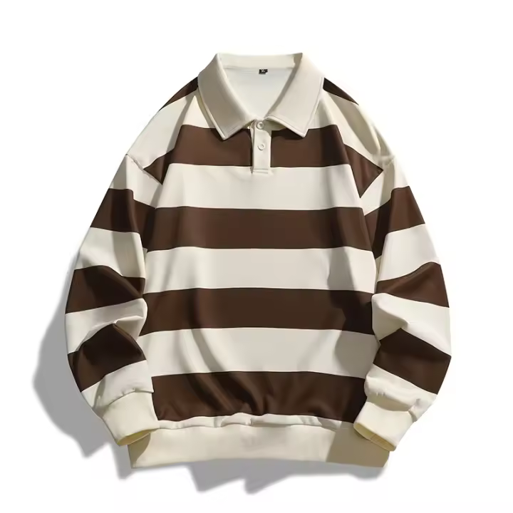 Primavera y otoño camiseta de manga larga a rayas POLO, hombre, camiseta holgada con capucha, hombre - 1