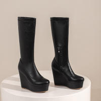 Botas ajustadas de tacón alto para mujer, botines de moda con cremallera lateral y cabeza redonda, manga media, Otoño/Invierno, 2025 - details 9