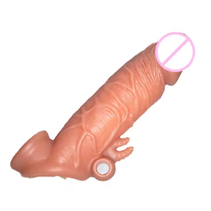 Funda para pene, funda de silicona para extensión de pene, anillo para pene con ensanchador de bolas para agrandar y espesar, funda para pene consolador realista, juguetes sexuales masculinos adultos para hombres y parejas - 1