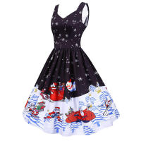 Women vintage spaghetti strap floral print high waist elegant sleeveless a-line party midi dress - details 67