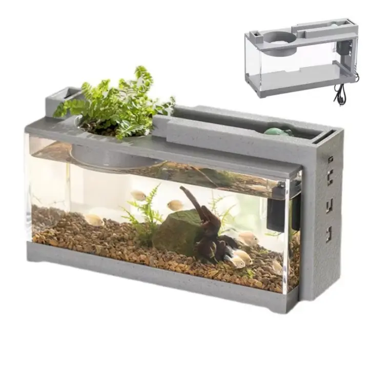 Tanque de peces con paisaje de agua corriente, filtro silencioso creativo, pecera de escritorio de gran capacidad con luz de bomba de agua - 1