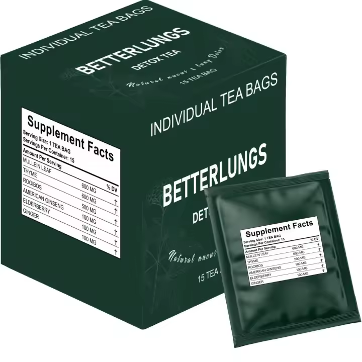BetterLungs Detox Tea - 15 bolsitas de té de hierbas - Hoja de gordolobo, ginseng, saúco - 1