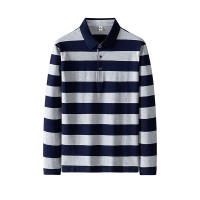 Polo de manga larga para hombre, camiseta transpirable a rayas, informal de algodón, novedad de negocios, Primavera, 2024 - details 3