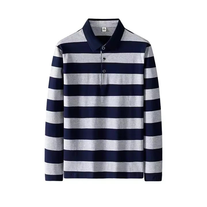 Polo de manga larga para hombre, camiseta transpirable a rayas, informal de algodón, novedad de negocios, Primavera, 2024 - 1