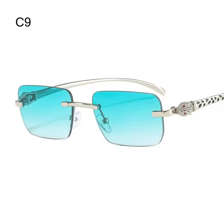 Gafas de sol con degradado de cabeza de leopardo para mujer, lentes rectangulares sin montura, protección UV para tiro en la calle - 1