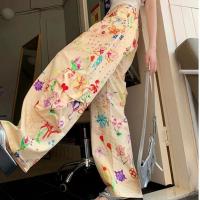 Pantalones Cargo holgados con múltiples bolsillos para mujer, pantalón de pierna ancha Y2k con grafiti, estampado de flores de Hip Hop, ropa de calle - details 2