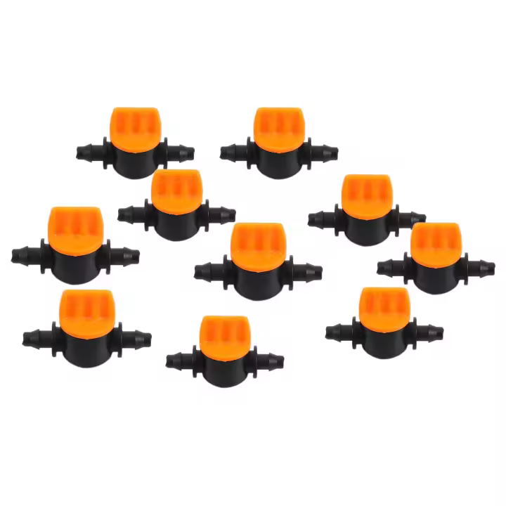Miniválvula con manguera de 4/7Mm para riego de jardín, válvula de Control de flujo de agua con púas, herramientas agrícolas, accesorios de riego por goteo, 10 piezas - 1