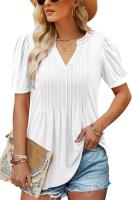 Camiseta informal de verano 2025 con cuello en V y manga de burbuja doblada - details 7