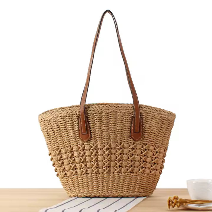 Bolso de viaje de verano, bolsa tejida de gran capacidad para viaje francés, hierba, vacaciones, Playa - 1