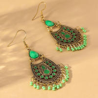 Pendientes de borla turquesa estilo étnico retro pendientes versátiles de temperamento para damas. - details 3