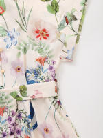 Ropa de mujer europea y americana popular vestido corto con cinturón de textura de seda impresa - details 5