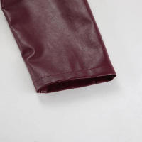 Abrigo grueso de piel sintética para mujer, ropa de calle de color rojo vino con solapa y cremallera, Túnica para otoño, 2024 - details 8