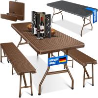 Piezas, Mesa + 2X Banco, Mesa Plegable, Plástico, Juego de jardín con Aspecto de ratán/Plegable, Asas - details 0