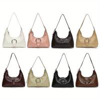 Bolso de hombro en forma de media luna, bolso hobo de piel sintética, bolso de mano de color sólido con cierre de cremallera, forro de poliéster, limpieza en seco profesional o lavado a mano, para mujer - details 1