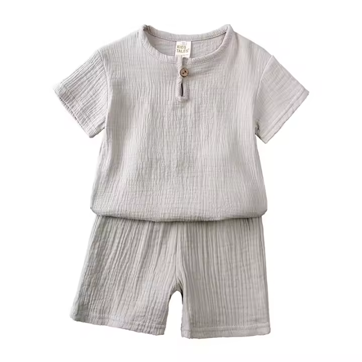 Conjunto de ropa de verano para niños, traje de dos piezas de algodón y lino - 1