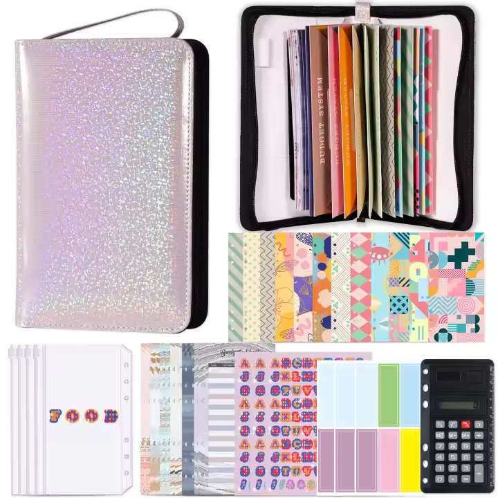 A6 Glitter Hand Zip Bag Loose Leaf Binder Notebook Inner Core Cover Note Book Planner Office Stationery Supplies - 1