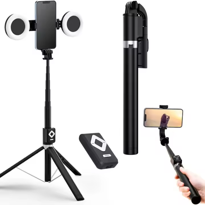 Palo de Sélfie Inalámbrico Bluetooth 4 en 1 de 67" con Anillo de Luz y Control Remoto para Tripóde Combo de Tripóde - 1