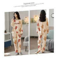 Nuevo Conjunto De Pijamas Para Mujer Con Estilo De Primavera Y Otoño Manga Larga Talla Grande Pijama De Invierno De Poliéster - details 9