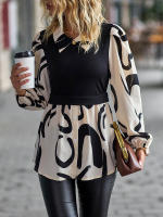 Blusa de manga larga de dos piezas para mujer, camisa de retazos de punto, Top de moda, otoño, 2024 - details 9