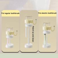 Soporte para cepillo de dientes ajustable a prueba de polvo, juego de soporte para cepillo de dientes de plástico que ahorra espacio con taza para enjuague bucal - details 6