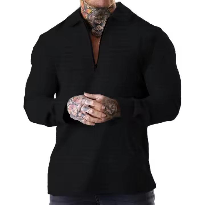 Chaqueta casual de solapa de manga larga con cremallera para hombre, color sólido - 1