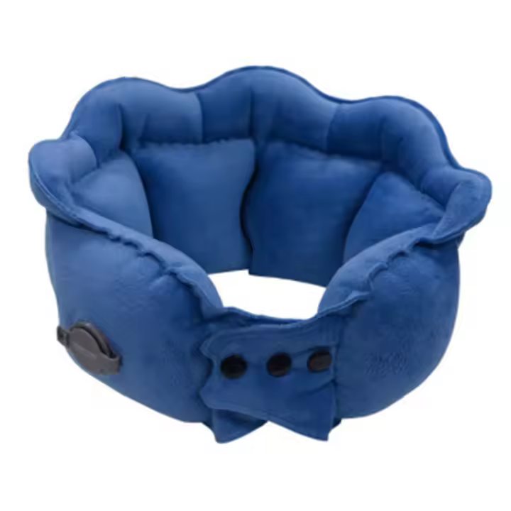 Almohada de viaje inflable en forma de U de terciopelo de cristal, almohadilla plegable suave para reposacabezas, almohada portátil para ahorrar espacio, almohada para vértebra Cervical para coche - 1