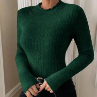 Top de punto de manga larga con cuello con volantes, camiseta interior a rayas con cuello medio para mujer, suéter informal de otoño-invierno - details 11