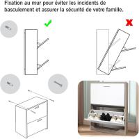 Mueble zapatero de 12 pares - Estantería de gran capacidad para vestíbulo o pasillo - (ancho) 60 x (profundidad) 24 x (alto) 80 cm - Madera clara blanca - details 6