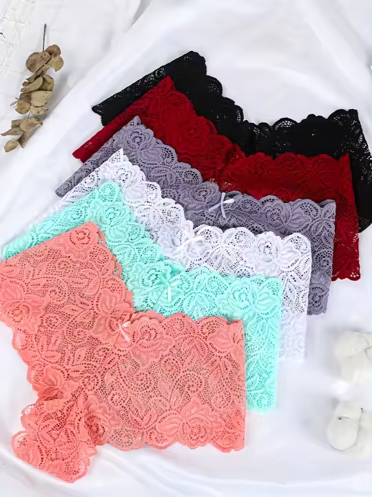 6 piezas de tangas de encaje floral, lencería cómoda y transpirable, bragas sexys para damas - 1