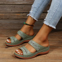 Nuevas zapatillas retro de gran tamaño con costuras antideslizantes, punta redonda, cuña cómoda, sandalias de una sola tira, zapatos de mujer - details 6