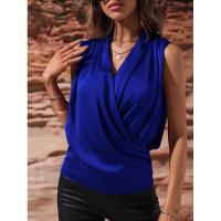 Blusa de satén sin mangas para primavera y verano para mujer, camiseta sin mangas fruncida, nueva camisa Sexy - details 23