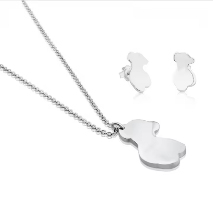 Conjunto de oso, conjunto de collar y aretes de oso con cuello torcido - 1