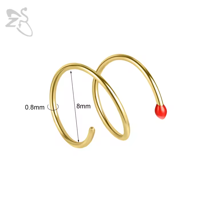 ZS 1 pieza 16/20G Anillo de nariz navideño de acero inoxidable Color dorado Diseño de cerilla Piercings de nostril Piercing de cartílago de hélice de oreja - 1