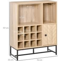 Armario de Cocina con 1 Puerta 2 Estantes Abiertos Soporte de 6 Copas de Vino 76x35x97 cm - details 2