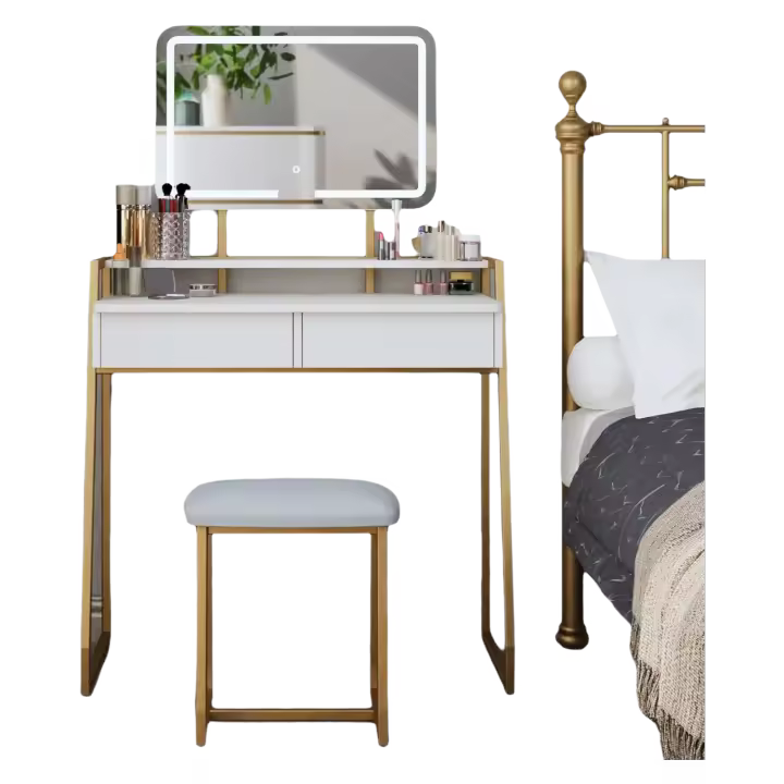 Tocador de Maquillaje con Espejo y Luz LED Iluminación Ajustable Mesa de Maquillaje con Taburete - 1