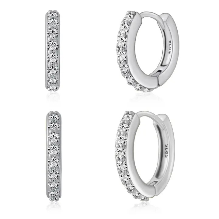 Pendientes pequeños de mujer con circonitas bañadas en oro Conjunto de pendientes de aro HIE - 1