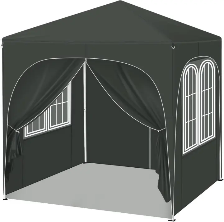 Gazebo plegable 2x2m, con 4 paredes laterales, tienda de fiesta regulable en altura - gris - 1