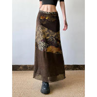 BUNO- Faldas de malla de retazos con estampado floral vintage, falda gótica holgada de los años 90, falda estética Y2K para mujer, ropa de fiesta y club - details 6