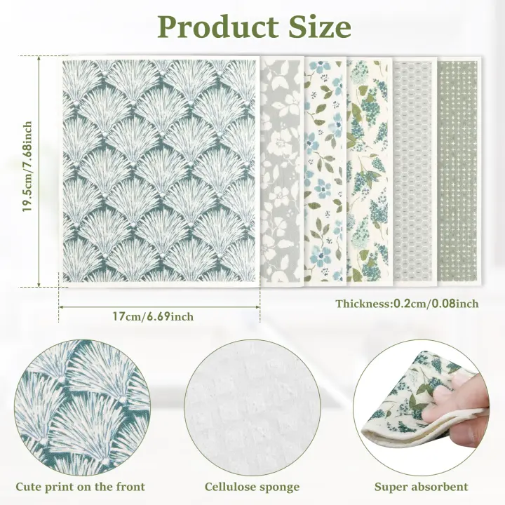 Paño de cocina sueco absorbente impreso, toalla de plato reutilizable, estilo Simple, paño de limpieza de celulosa, húmedo y seco - 1