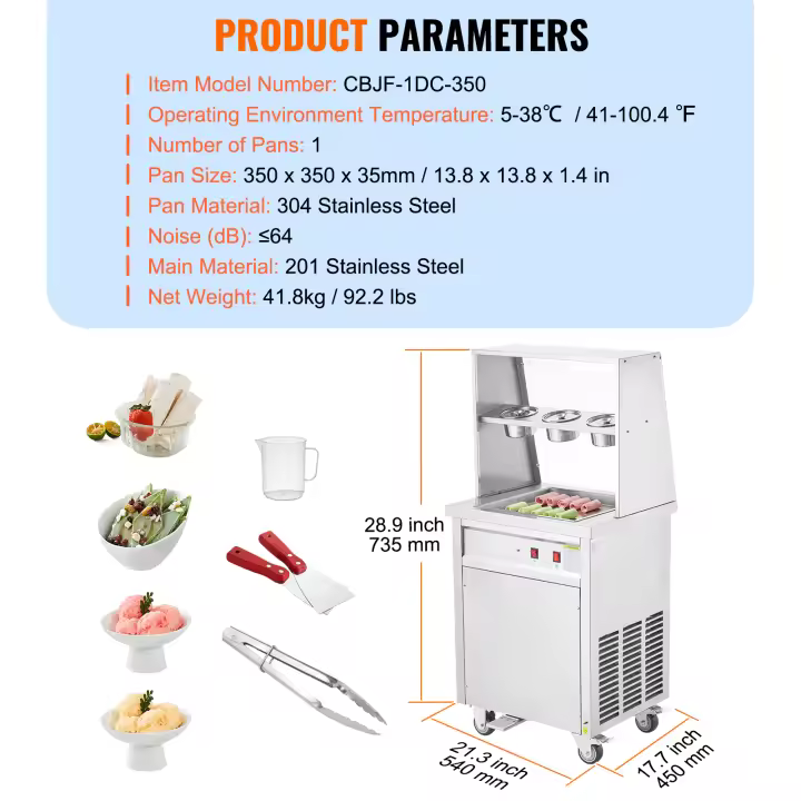 SucceBuy Máquina para hacer rollos de helado frito: sartenes cuadradas, compresor, grado comercial, acero inoxidable - 1