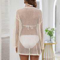 Vestido playero de manga larga para mujer, cárdigan de punto transparente con ribete de encaje, ropa de malla para resort, pareo de baño para vacaciones de verano - details 26