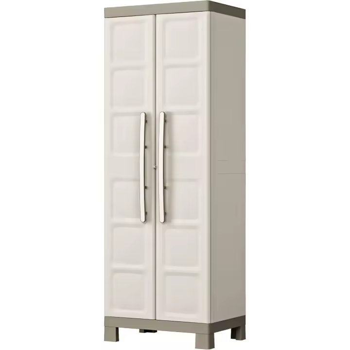 Armario Escobero de Resina 2 Puertas, 4 Baldos Ajustables en Altura, 1 Fija Color Arena/Gris - 1