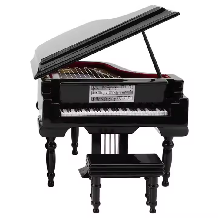 Kit de modelo de piano de cola en miniatura, instrumento musical con silla, para decoración de oficina en casa (negro, sin música) pequeño - 1
