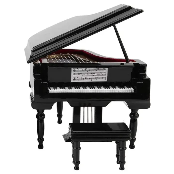 Kit de modelo de piano de cola en miniatura, instrumento musical con silla, para decoración de oficina en casa (negro, sin música) pequeño - 1
