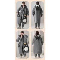 Camisón de felpa grueso y cálido para hombre y mujer, bata larga de vellón, ropa de dormir de gato Kawaii para parejas, Invierno - details 4